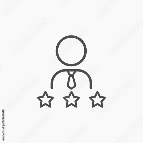 Man and three stars outline icon vector. person, rating, stars symbol linear style sign for mobile concept and web design. 