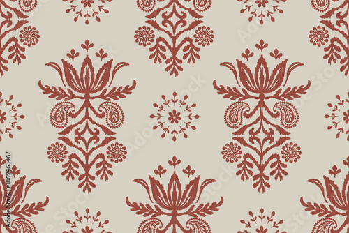 Ikat floral paisley embroidery seamless pattern on background. Ikat ethnic flower oriental pattern traditional. Aztec style abstract vector illustration. design for ikat floral fashion fabric,clothing