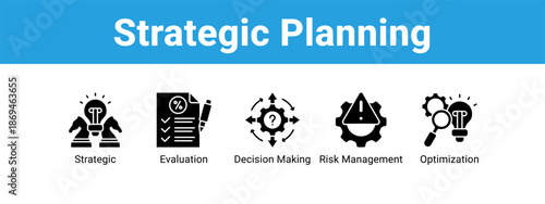 Strategic Planning web banner icon vector illustration concept ,  with icon of Strategic, Evaluation, Decision Making, Risk.