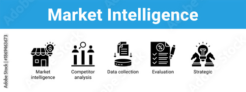 Market Intelligence web banner icon vector illustration concept ,  with icon of Market intelligence, Competitor analysis, Data collection.