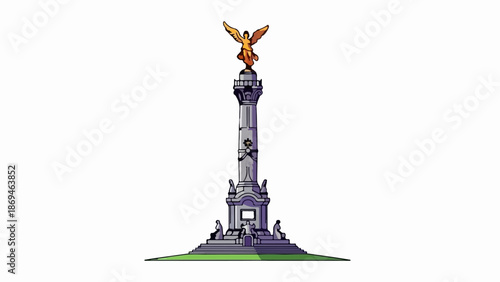 Ornate column topped with a golden winged figure, a monument with intricate base