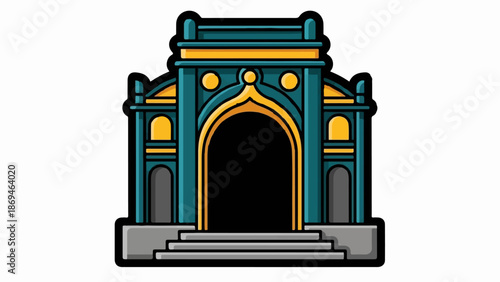 Ornate archway with blue and gold accents and tiered steps