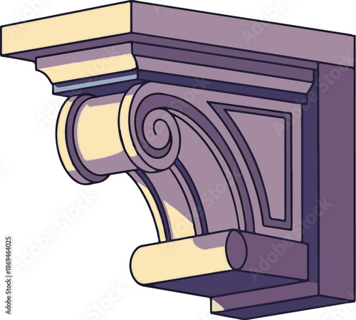 Ornate architectural corbel with classical scroll and layered moldings