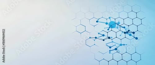 Abstract blue molecular structure with connected nodes set against a gradient light panel