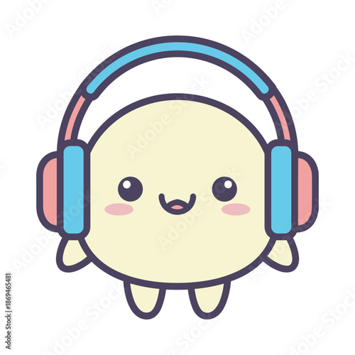 Cute Cartoon Character Wearing Headphones