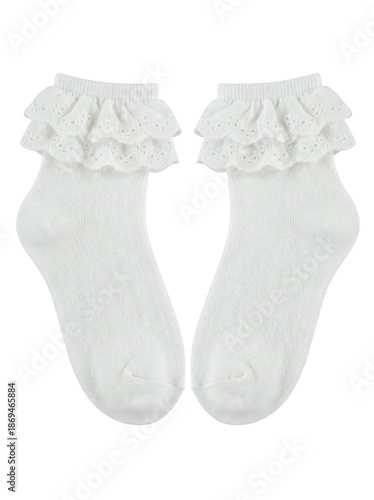 Konstfotografi Pair of white ankle socks with eyelet ruffles
