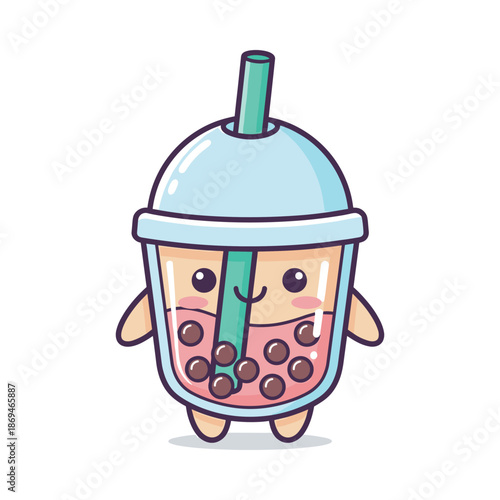 Kawaii Bubble Tea Mascot Vector Illustration