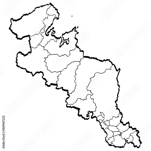 京都府地図 筆タッチ 市町村区分 和風 近畿 西日本 /  A brushstroke map of Kyoto prefecture 2