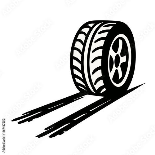A tire leaving skid marks on the road, in a simple vector style.
