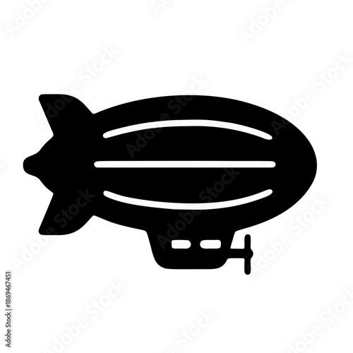 A filled glyph of a zeppelin or blimp, stylized and simple.