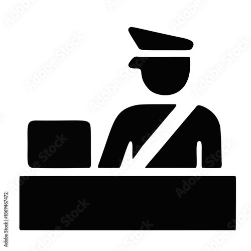 Silhouette Professional Customs Officer Standing at Desk Immigration Icon Design