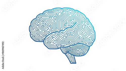 Artificial intelligence brain illustration with circuit board pattern, digital mind concept, neural network technology, machine learning, deep learning, futuristic computing