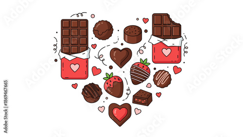 Assorted Chocolates and Strawberries Forming a Heart Shape