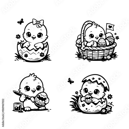 niedliches Osterküken Outlines Set