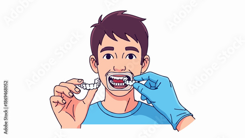 Person using teeth aligners, dental hygiene care