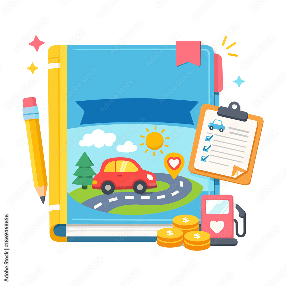 Fototapeta premium illustration of car travel planning book