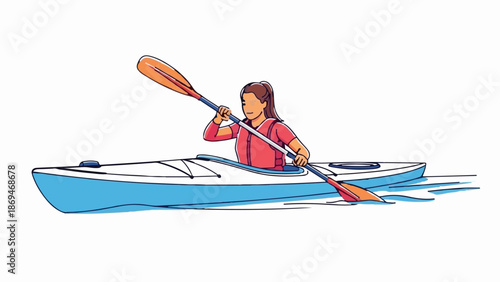 Person in kayak paddling on water, wearing a life vest and holding a paddle