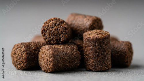 Extreme Macro Salmon Farm Pelleted Feed Showing Texture And Nutrition For Aquaculture Industry Salmon Feed Pellets
