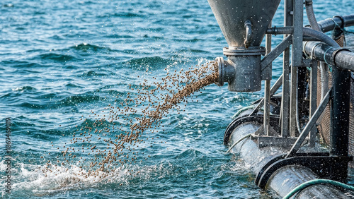 Salmon Farm Pelleted Feed Dispersion System At Sea For Sustainable Aquaculture Presentation