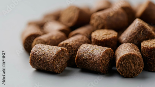 Close Up Salmon Farm Pelleted Feed Stack For Fish Nutrition And Sustainable Aquaculture Pelleted Fish Nutrition