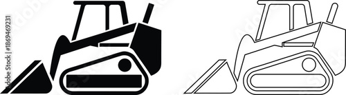 black and white bulldozer icons with transparent background