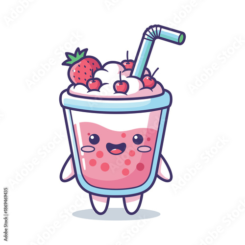 Strawberry Milkshake Cartoon Character Illustration