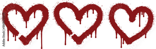 Three red spray painted hearts with dripping paint effect on a stark white background symbolizing affection high-quality professional detailed modern TRANSPARENT BACKGROUND