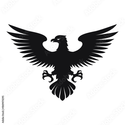 A silhouette of a heraldic eagle with outspread wings. The eagle is intended for use as emblems, logos, or decorative purposes in various contexts.
