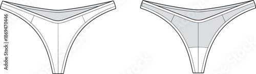 Minimal women thong underwear vector illustration set with seamless lingerie design front view isolated on white background