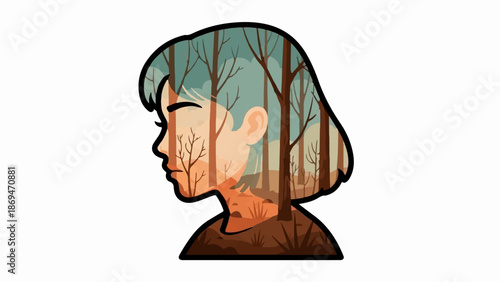 Profile silhouette of a person with a forest scene inside