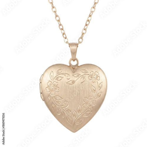 Fényképezés Gold heart locket necklace with floral vine engraving