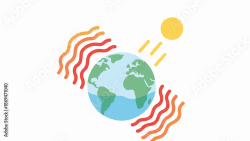 Planet Earth depicted with the sun's rays and heatwaves, suggesting environmental concerns