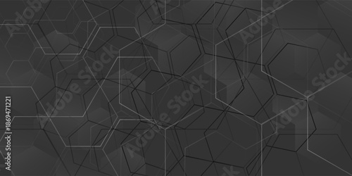 Gradient hexagonal background. white and black colors. copy space area