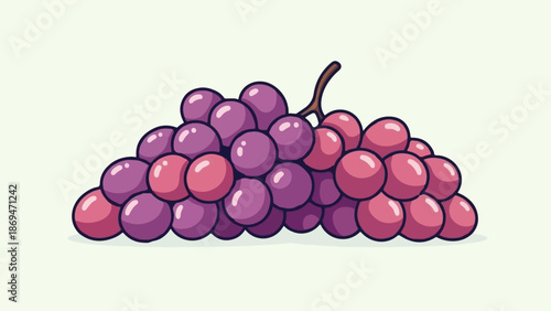 Pixelated cluster of purple and pink grapes with a brown stem on a light background