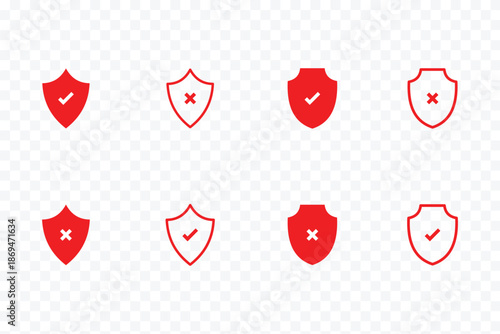 Tick shield icon set showing checkmark and protection symbols, security and verification vector signs for safety, privacy and trusted system concepts Set of Security Shield Icons Vector for Protection