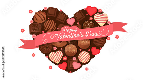 Valentine's Day Celebration with Chocolates and Hearts in Heart-Shaped Arrangement