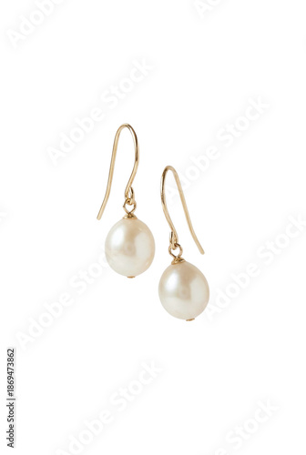 Foto Elegant gold drop earrings with white pearl beads