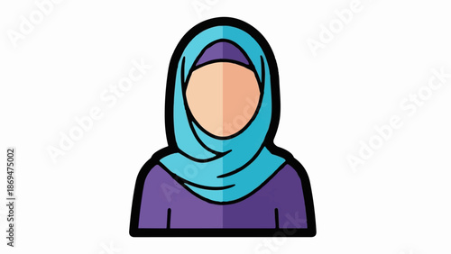 Stylized avatar of a person wearing a blue hijab and purple clothing