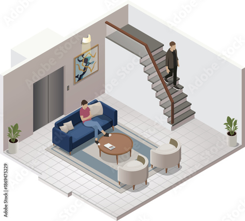 Small office lobby illustration with people