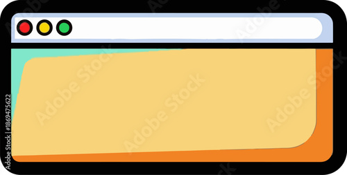 Stylized abstract browser window with colorful circles on top and layered content