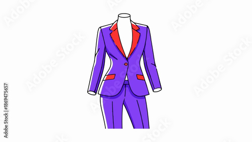 Stylish purple and red suit with clean lines and a single button closure