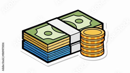 Stacks of cash and coins, representing wealth and currency