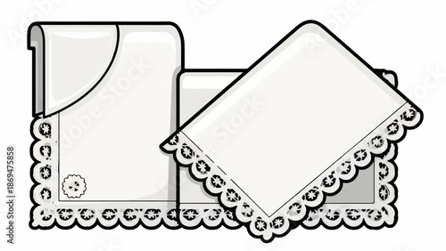 Stacked white handkerchiefs with decorative scalloped lace edges and floral embroidery