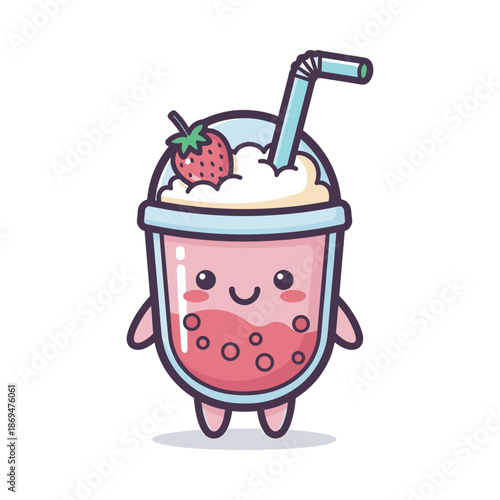 Cute Cartoon Strawberry Milkshake Character Illustration