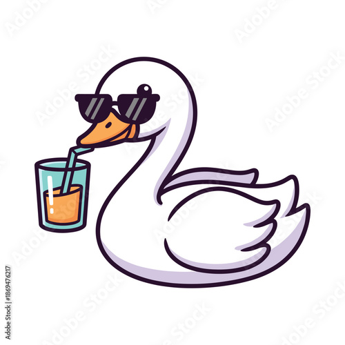 Cool Cartoon Swan Drinking Juice with Sunglasses