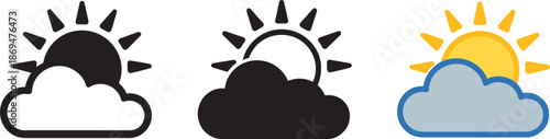 Sun partly behind cloud weather icon vector illustration on transparent background forecast