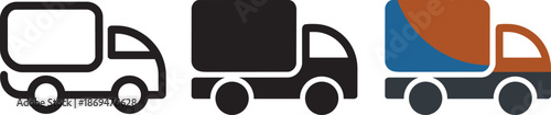 Delivery truck icon in outline solid and colored versions for logistics transport and shipping services