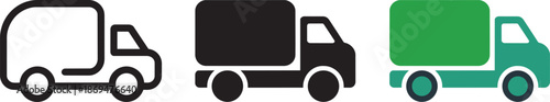 Delivery truck icon in outline solid and colored versions for logistics transport and shipping services