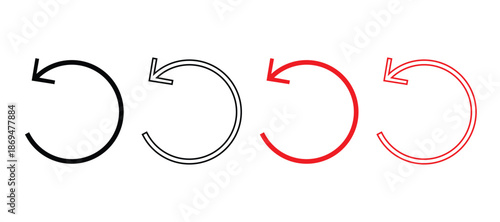 Circular curved arrow set in red and black. Rotation and refresh arrows for loop, reload and process flow design