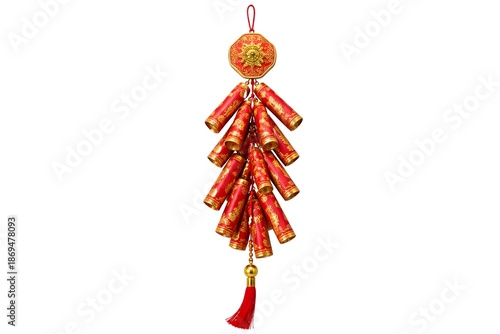 Chinese New Year Firecracker Hanging Decoration Isolated on White Background